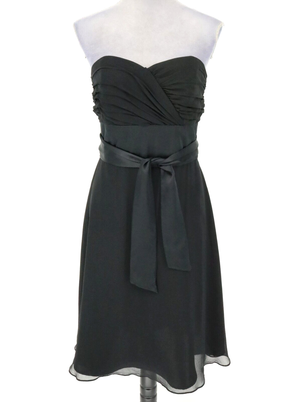 WHBM Dress Womens 8 Black Silk Chiffon Strapless Belt Lined Prom Wedding Lbd